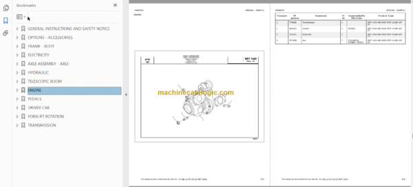 Manitou MRT 1440 400 1104D 44T PARTS CATALOGUE