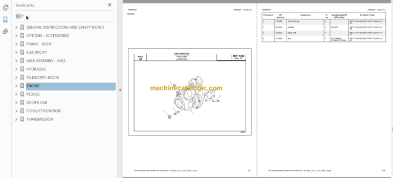 Manitou MRT 1440 400 1104D 44T PARTS CATALOGUE