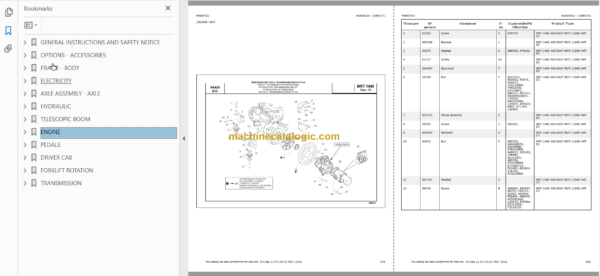 Manitou MRT 1440 400 1104D 44T PARTS CATALOGUE