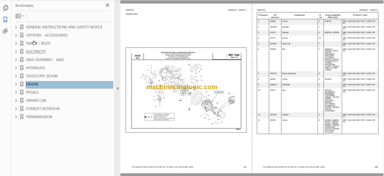 Manitou MRT 1440 400 1104D 44T PARTS CATALOGUE