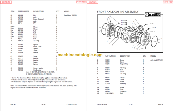 MANITOU M230 M430 M240 M440 M250 PARTS MANUAL