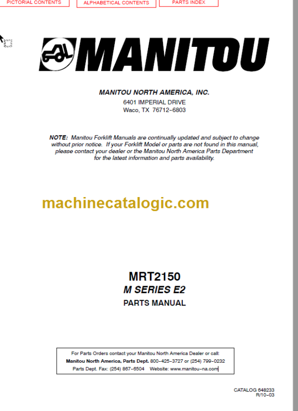 Manitou MRT 2150 M SERIES E2 PARTS MANUAL