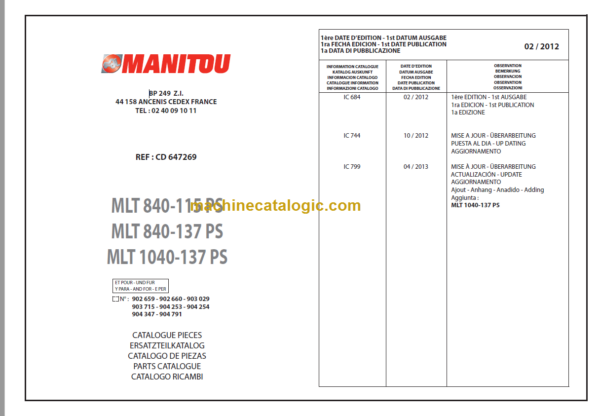 Manitou MLT 840-137 PS PARTS CATALOGUE