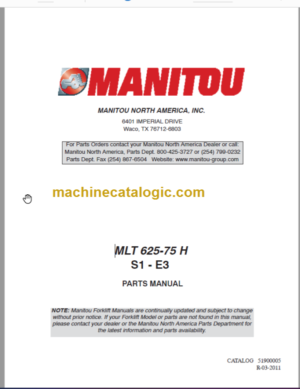 Manitou MLT 625-75 H S1-E3 PARTS MANUAL
