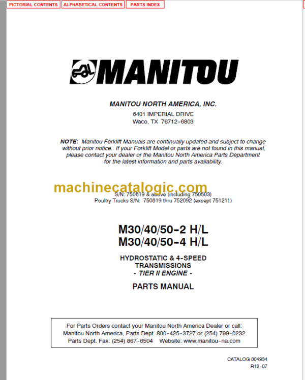 MANITOU M30-40-50-2 HL PARTS MANUAL