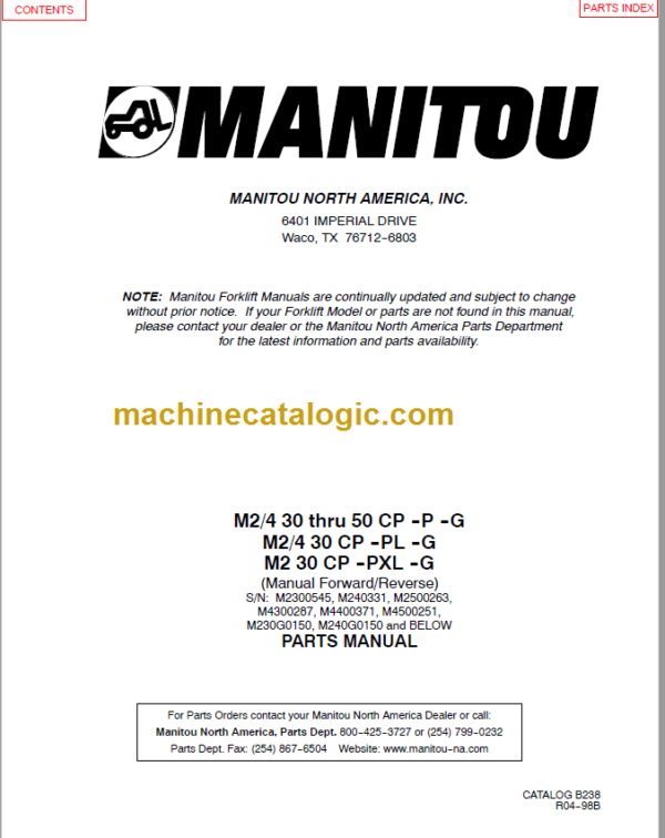 MANITOU M2 30 CP-PXL-G PARTS MANUAL