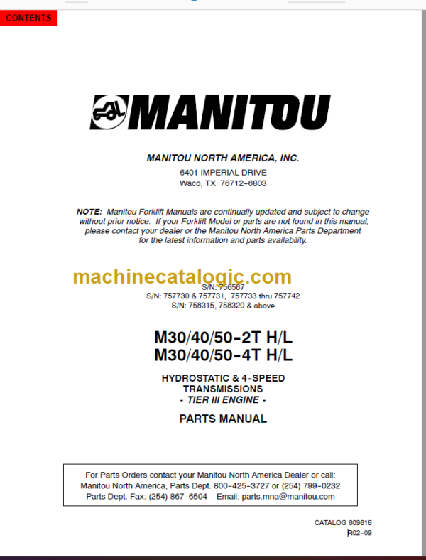 MANITOU M30-40-50-4T H-L PARTS MANUAL