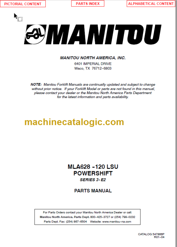 Manitou MLA 628 120 LSU SERIES 3-E2 PARTS MANUAL