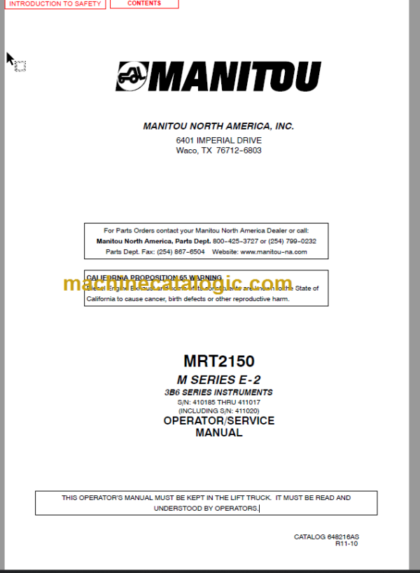 Manitou MRT 2150 M SERIES E-2 SERVICE MANUAL