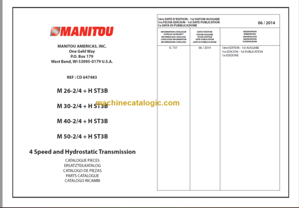 MANITOU M 30-2 + H ST3B PARTS CATALOGUE