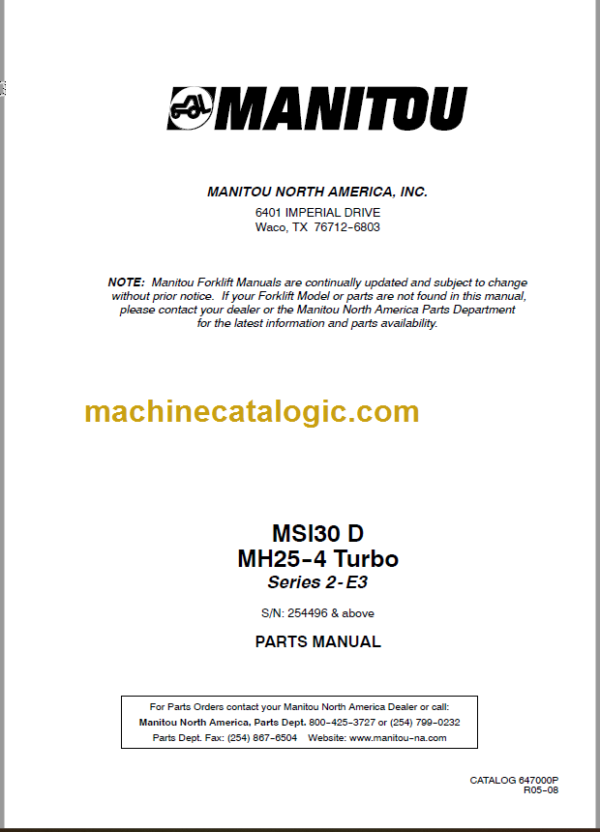 MANITOU MH25-4 Turbo S2-E3 PARTS MANUAL