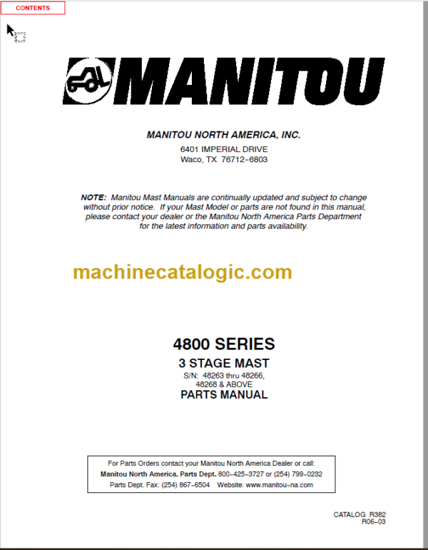 MANITOU 4800 Series Parts Manual