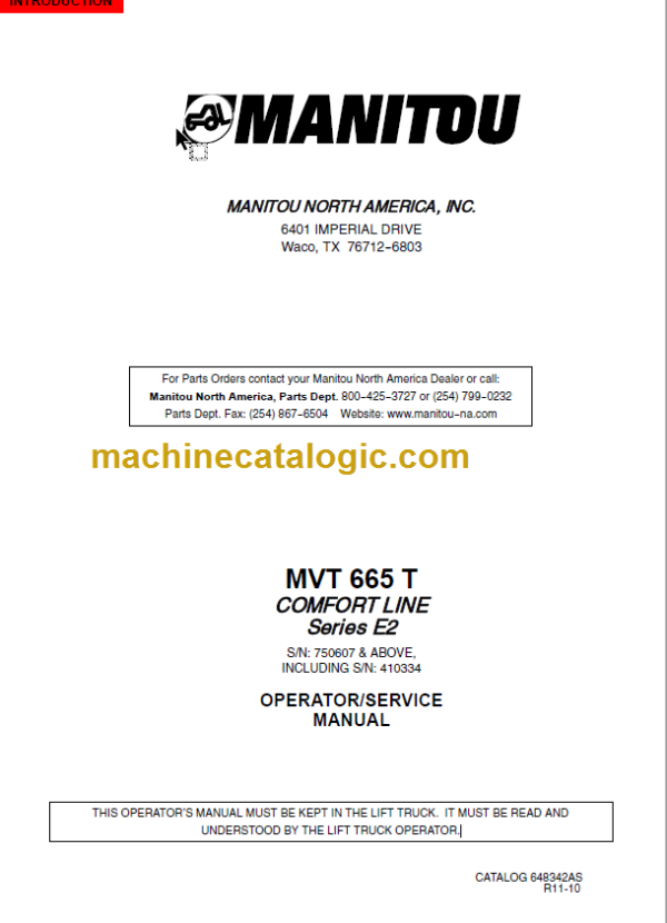 Manitou MVT 665 T Series E2 SERVICE MANUAL