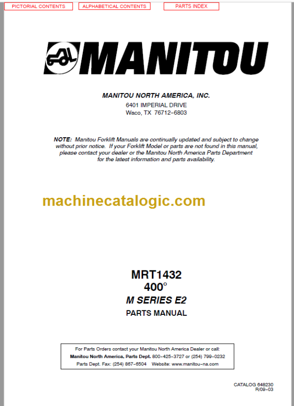 Manitou MRT 1432 M SERIES E2 PARTS MANUAL