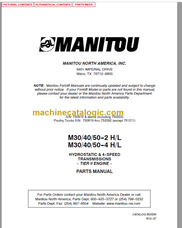 MANITOU M30-40-50-4 HL PARTS MANUAL