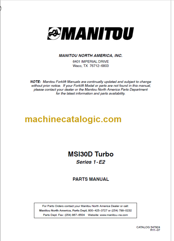 MANITOU MSI 30D Turbo S1-E2 PARTS MANUAL