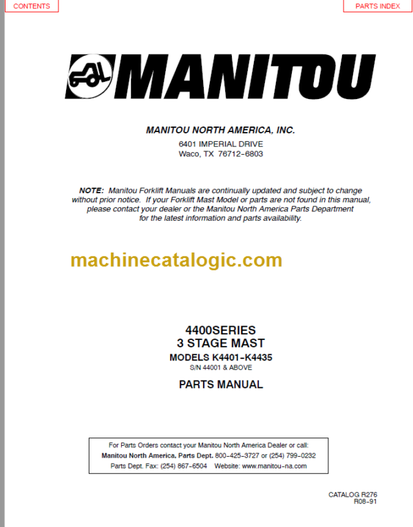 MANITOU 4400 Series Parts Manual