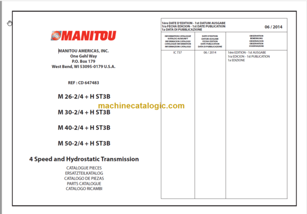 MANITOU M 26-2 4 + H ST3B PARTS CATALOGUE