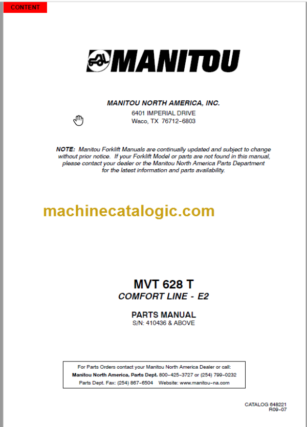 Manitou MVT 628T E3 TIER III PARTS MANUAL