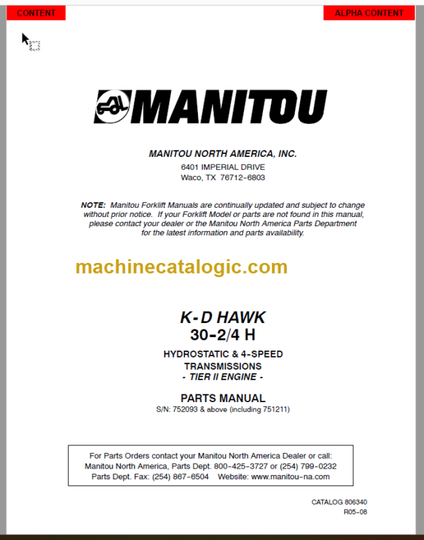 MANITOU M30-24 H K-D HAWK Parts Manual