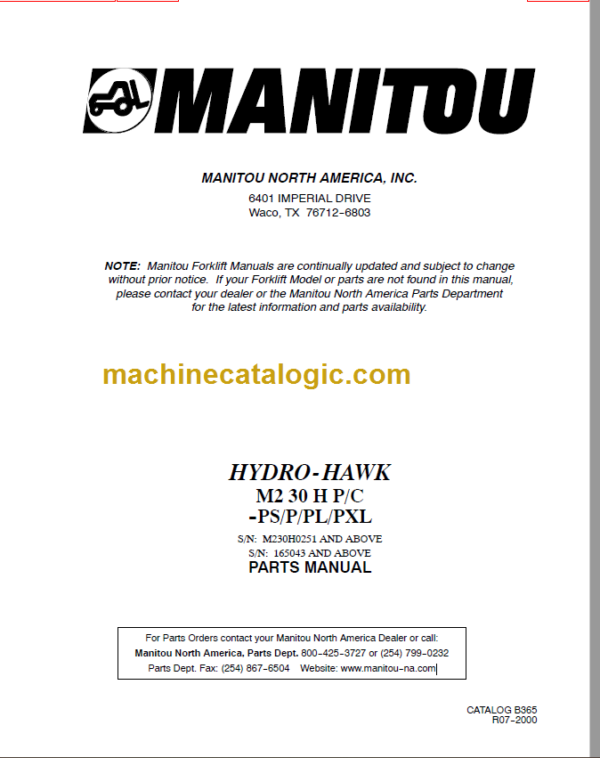 MANITOU M2 30 H PC-PS-P-PL-PXL PARTS MANUAL