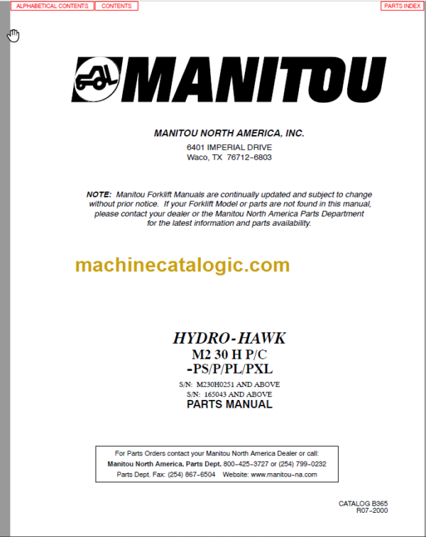 MANITOU M 230H PC - PSPPLPXL PARTS MANUAL