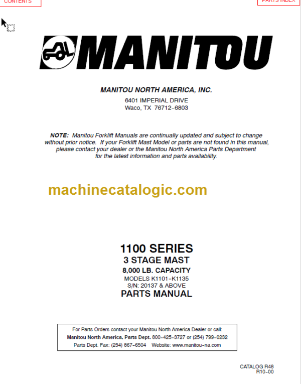 MANITOU 1100 Series Parts Manual