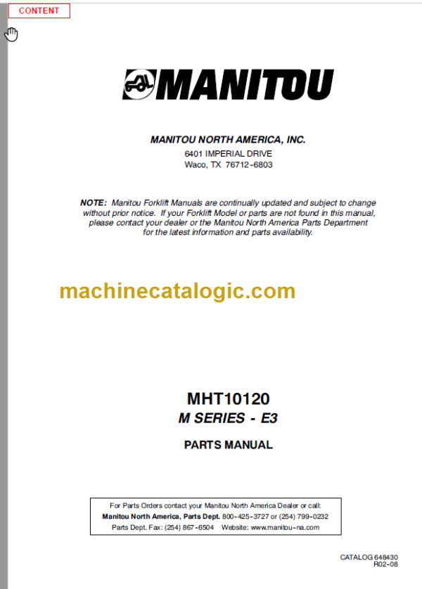 Manitou MHT 10120 M SERIES E3 PARTS MANUAL