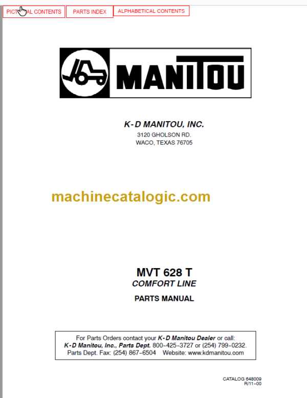 Manitou MVT 628 T PARTS MANUAL