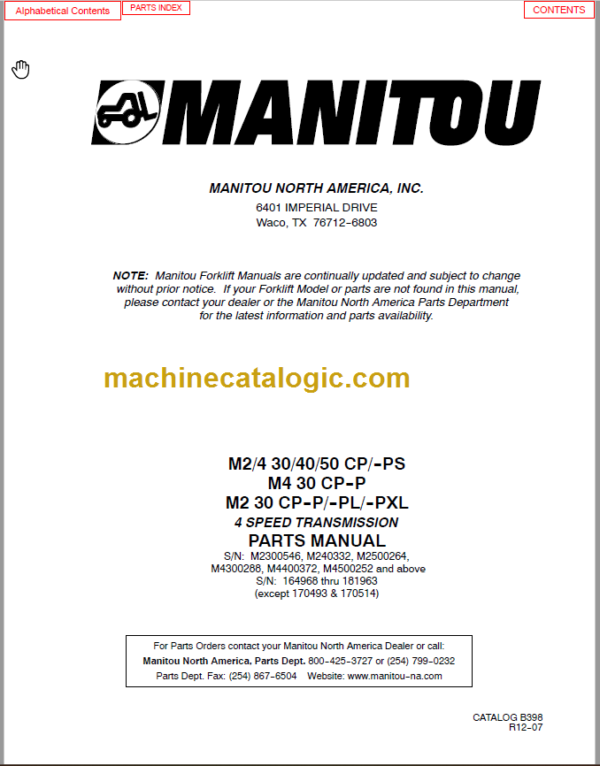 MANITOU M230-M2300546 M240332 M2500264 PARTS MANUAL