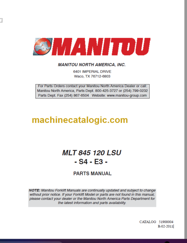 Manitou MLT 845 120 LSU - S4 - E3 PARTS MANUAL