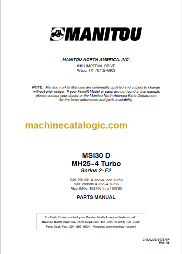 MANITOU MH 25 4 Turbo Series 2-E2 PARTS MANUAL