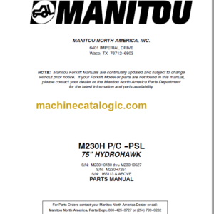 MANITOU M230H PC-PSL 75 HYDROHAWK PARTS MANUAL