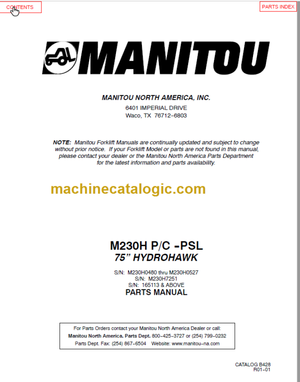 MANITOU M230H PC-PSL 75 HYDROHAWK PARTS MANUAL