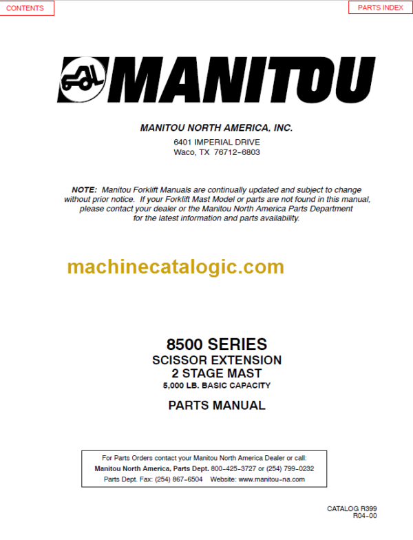 MANITOU 8500 Series Parts Manual