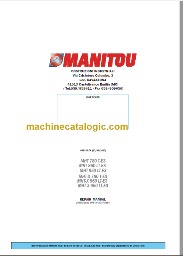 MHT 780 T-E3 REPAIR MANUAL