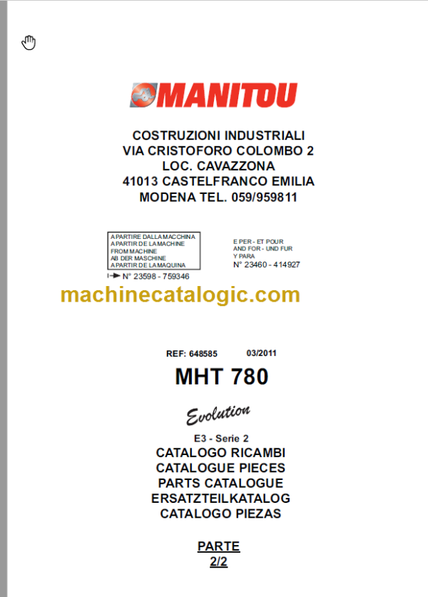 Manitou MHT 780 E3-Serie 2 PARTS CATALOGUE