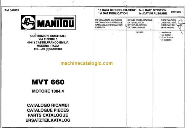 Manitou MVT 1330SL PARTS CATALOGUE