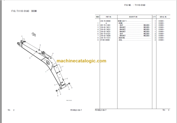 Komatsu PC160LC-7 Hydraulic Excavator Parts Book