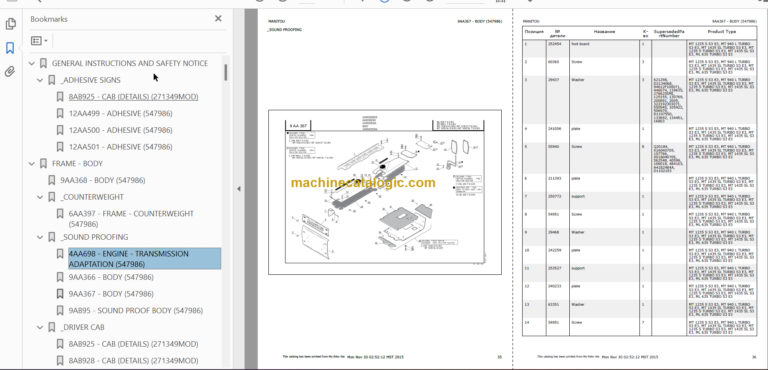 Manitou MT-X 1235 ST S3 Parts Catalogue