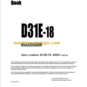 Komatsu D31E-18 Bulldozer Parts Book