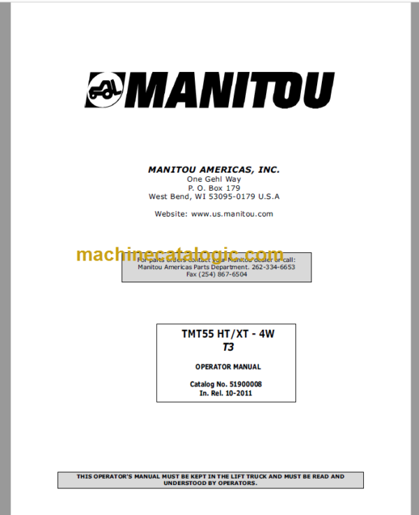 Manitou TMT55 HT XT 4W T3 OPERATOR MANUAL