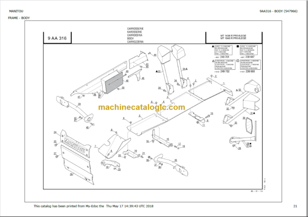 Manitou MT 1840 R PRIVILEGE Parts Catalogue