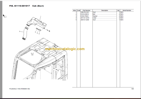 Komatsu PC228USLC-11E0 Parts Book