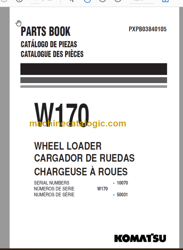 Komatsu W170 Wheel Loader Parts Book