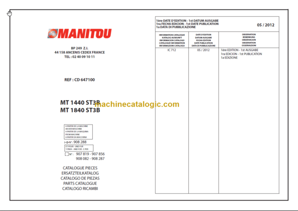 Manitou MT 1840 ST3B Parts Catalogue