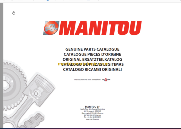 Manitou MT 1235 H S TURBO S2 E2 Genuine Parts Catalogue