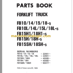 Komatsu FB(L)10 14 15 FB15H1 18H1 Forklift Truck Parts Book