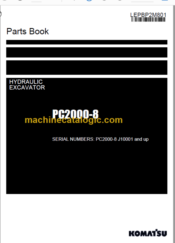 Komatsu PC2000-8 Hydraulic Excavator Parts Book