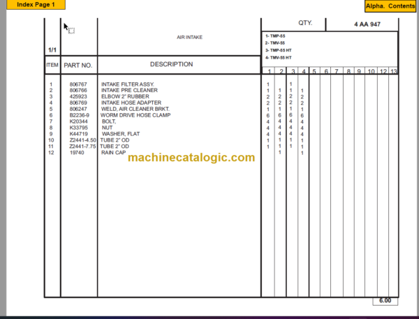 Manitou TMP 55 TMP 55HT TMV 55 TMV 55HT PARTS MANUAL